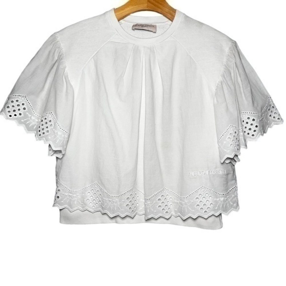 Alberta Ferretti Junior Girl’s Size 12 White Cotton Eyelet 2 Layer Sweatshirt